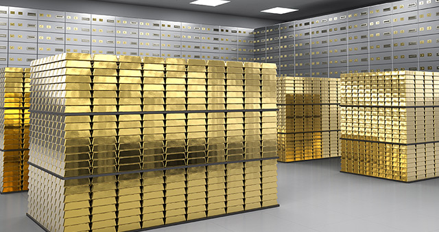 Darstellung eines Tresorraums voller Goldbarren